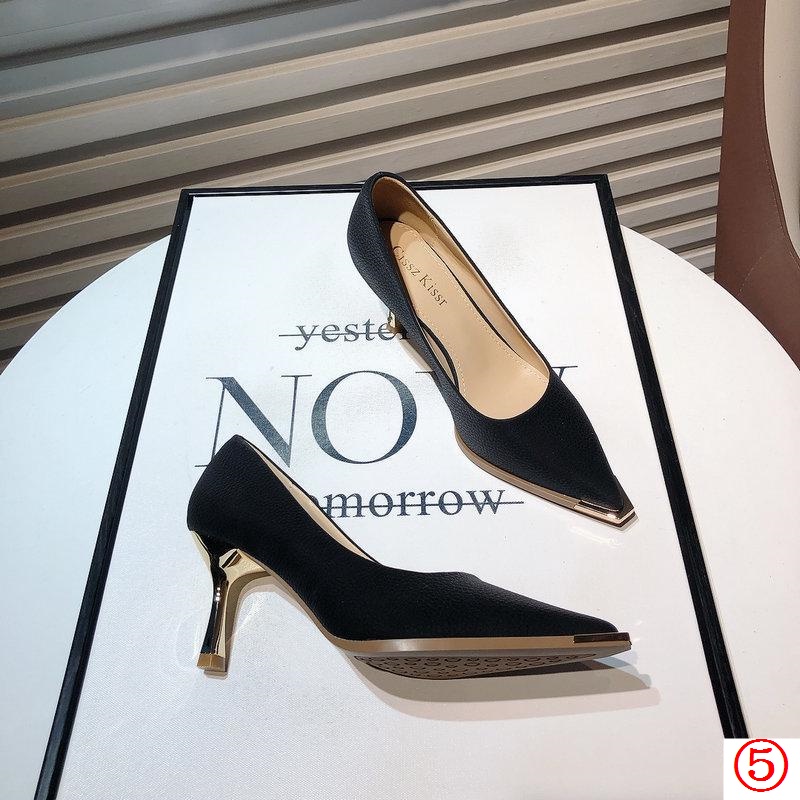 Giày Cao Gót Mũi Nhọn Phối Kim Loại Thời Trang Mùa Xuân Pháp 2023 Dành Cho Nữ