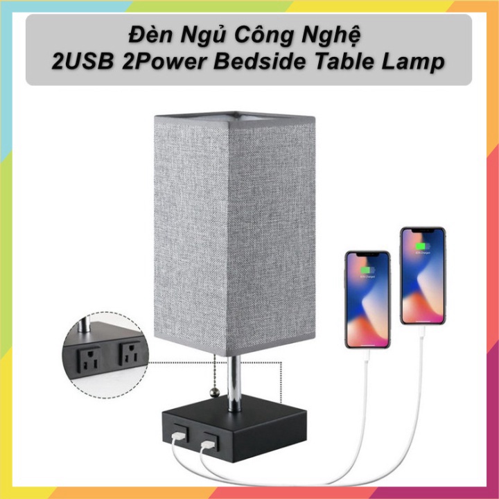 (Cao Cấp) (Cao Cấp) Đèn Ngủ Công Nghệ 5.0 2USB 2Power Bedside Table Lamp - t