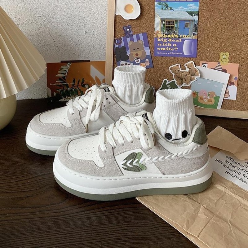 Giày thể thao nữ sneaker đi học đế bằng TED độn đế cao 5cm viền lúa chất liệu da siêu đẹp G025
