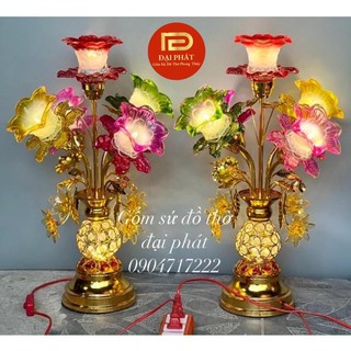 Cặp đèn thờ hoa là sen lưu ly ĐẠI PHÁT, Đèn thờ hoa sao thủy tình bình đá. Đèn thờ Phật , đèn led