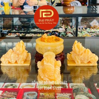 Bộ tỳ hưu, thềm thừ và bát tụ lộc ĐẠI PHÁT, tỳ hưu phong thủy, cóc ngậm tiền vàng, bát tụ lộc đá ngọc hoàng long