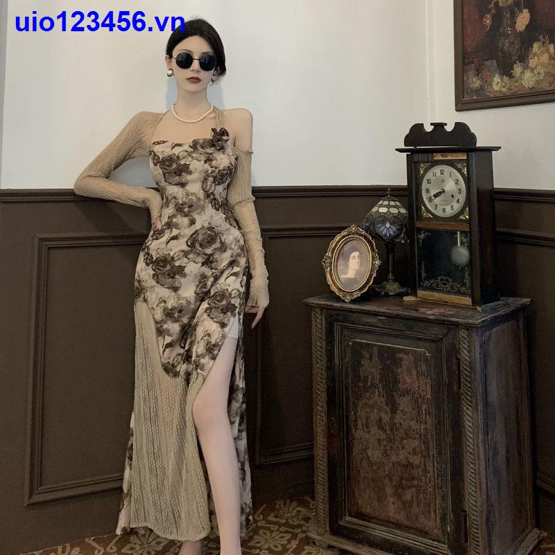 Đầm Nữ Tay Dài Hở Vai Họa Tiết Hoa Thời Trang Quyến Rũ