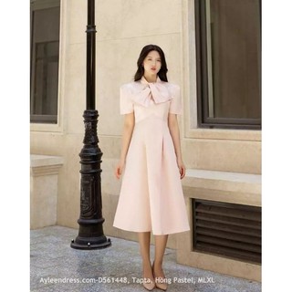 Đầm xòe xếp ly tay con nơ ngực sang trọng