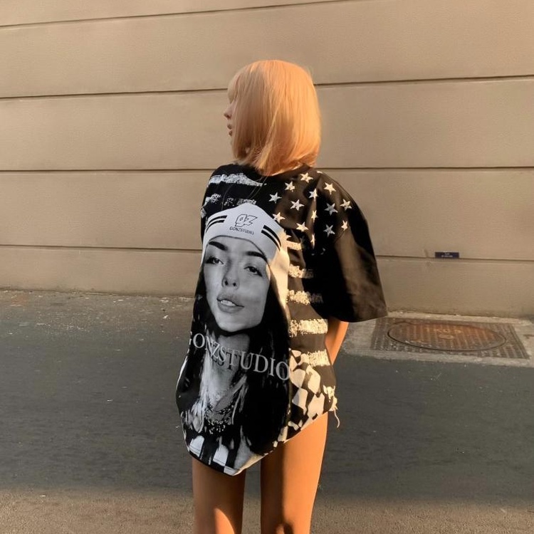 Áo Thun Nam Nữ From Rộng Màu Trắng Phối Tay Đen Gonzstudio Phong Cách Hiện Đại - Lá Cờ Mỹ 2