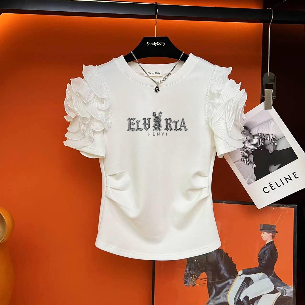 Niche Áo Thun Ba Chiều Tay Ngắn Dáng Ôm Họa Tiết Hoa Bướm Đính Hạt Thời Trang Mùa Hè Hàng Mới Dành Cho Bạn Nữ