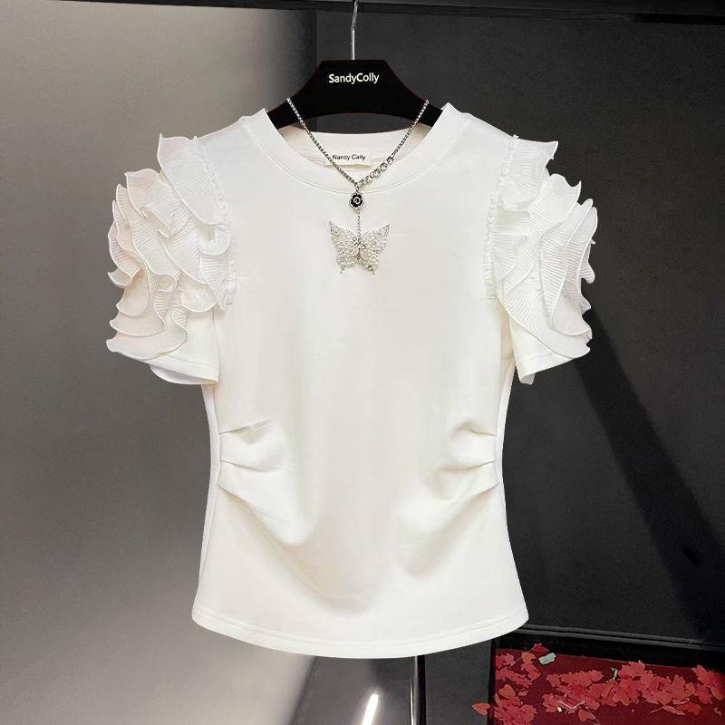 Niche Áo Thun Ba Chiều Tay Ngắn Dáng Ôm Họa Tiết Hoa Bướm Đính Hạt Thời Trang Mùa Hè Hàng Mới Dành Cho Bạn Nữ