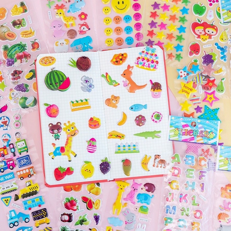 Sticker nổi 3D mix nhiều mẫu dễ thương bé trai, bé gái - miếng dán trang trí vở, bình nước, điện thoại chống thấm MN08