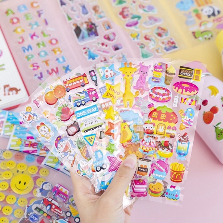 Sticker nổi 3D mix nhiều mẫu dễ thương bé trai, bé gái - miếng dán trang trí vở, bình nước, điện thoại chống thấm MN08