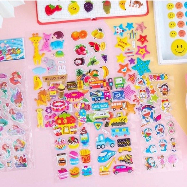 Sticker nổi 3D mix nhiều mẫu dễ thương bé trai, bé gái - miếng dán trang trí vở, bình nước, điện thoại chống thấm MN08