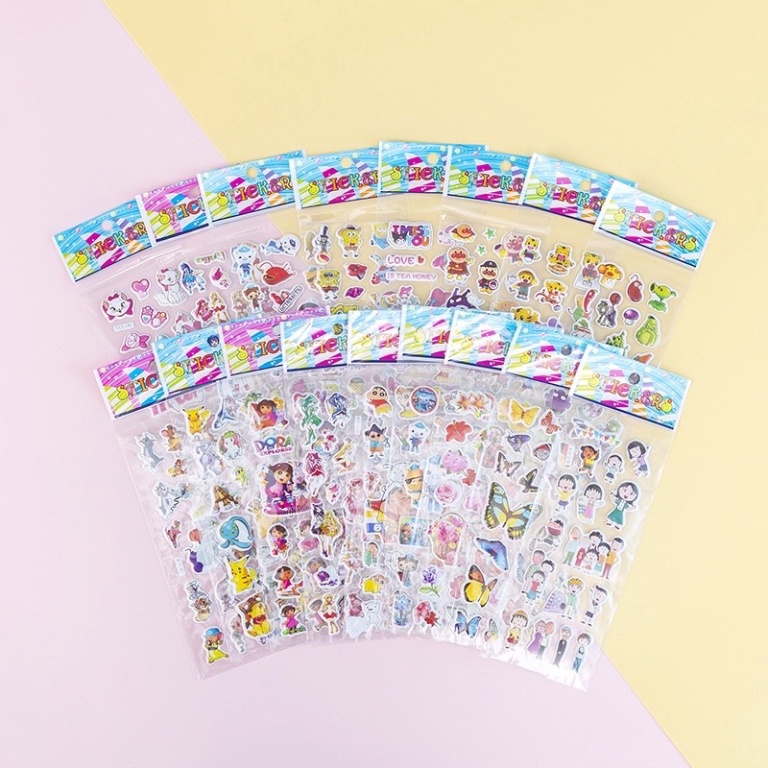Sticker nổi 3D mix nhiều mẫu dễ thương bé trai, bé gái - miếng dán trang trí vở, bình nước, điện thoại chống thấm MN08
