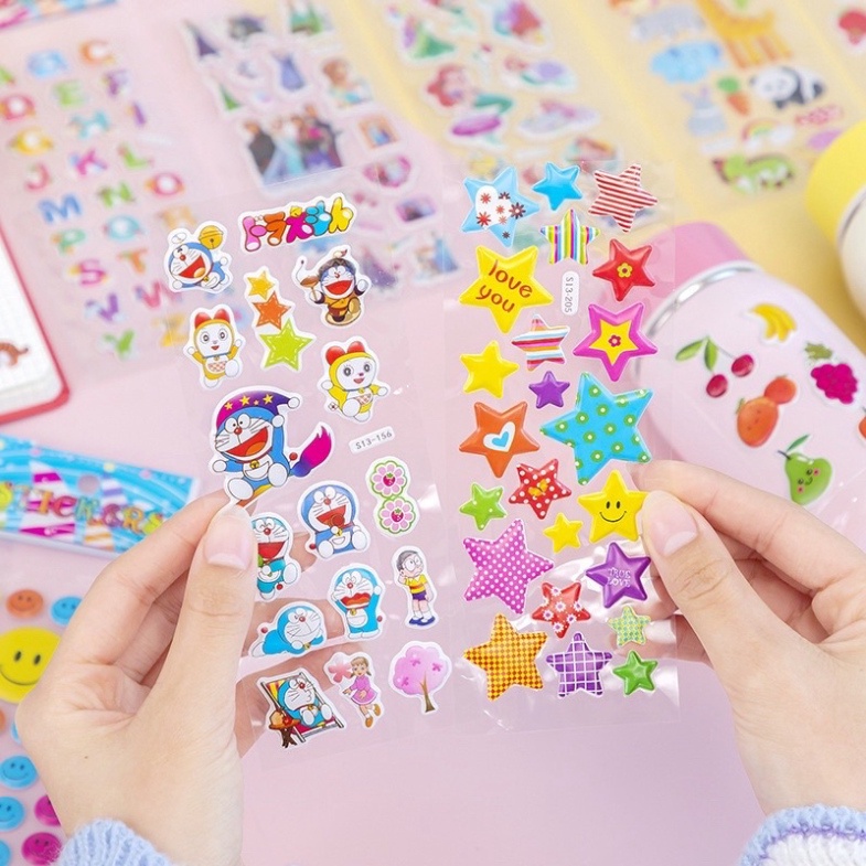 Sticker nổi 3D mix nhiều mẫu dễ thương bé trai, bé gái - miếng dán trang trí vở, bình nước, điện thoại chống thấm MN08