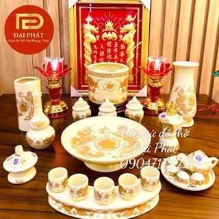 Bộ đồ thờ cúng men vàng cao cấp ĐẠI PHÁT, Bộ đồ thờ thần tài, đồ thờ gia tiên tiêu chuẩn giá bình dân
