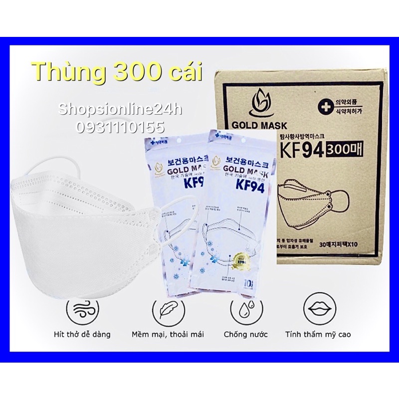 Thùng 300 cái khẩu trang Kf94 Gold Mask 4 lớp kháng khuẩn cao cấp