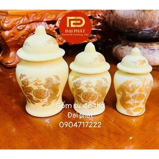 Choé thờ đựng muối gạo nước men vàng ĐẠI PHÁT, hũ đựng muối gạo nước màu ngà vàng chất liệu gốm sứ