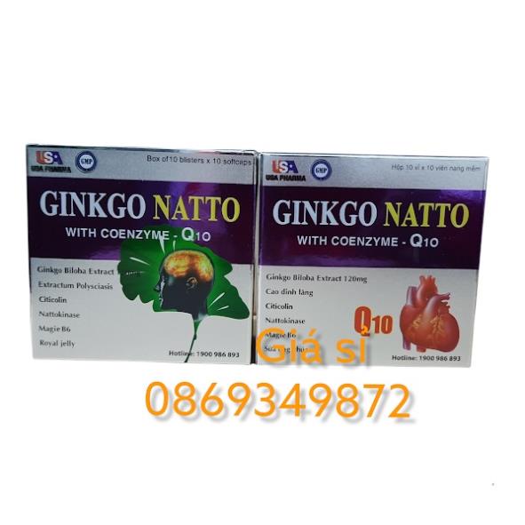 Hoạt huyết dưỡng não - GINKGO NATTO tím bạc With Coenzym Q10 - Ginkgo biloba 120mg - Hộp 100 viên
