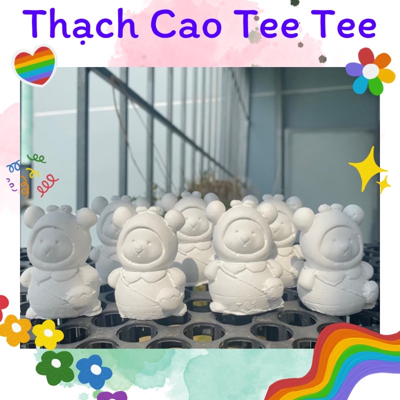 Tượng thạch cao tô màu size mini gấu cao cấp  không kèm màu và cọ