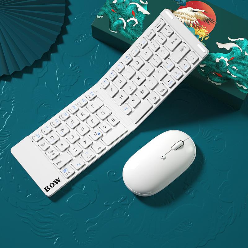 BOW Hangshi Folding Bộ bàn phím và chuột Bluetooth Không dây tắt tiếng Cô gái dễ thương Áp dụng cho Apple