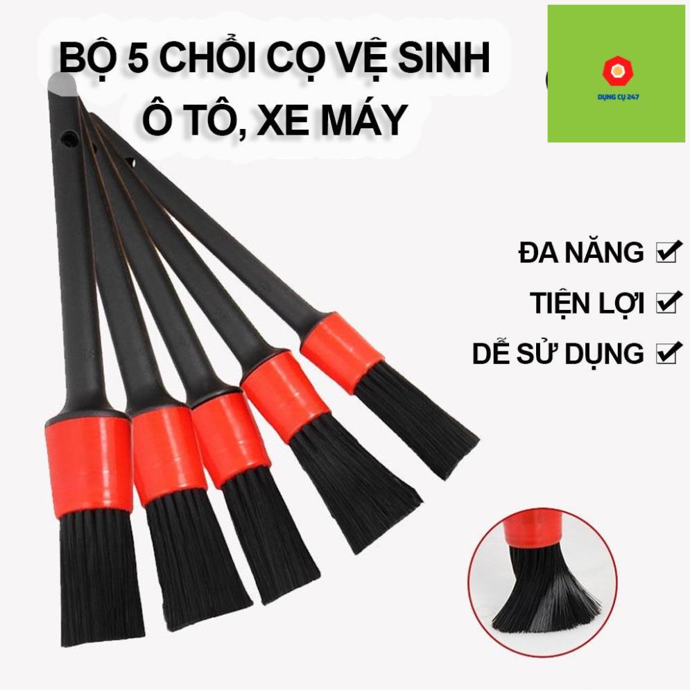 Bộ 5 chổi cọ rửa vệ sinh xe ô tô, xe máy chuyên dụng, bàn chải mềm làm sạch kẽ hở cửa gió điều hòa, đánh bóng khoang máy