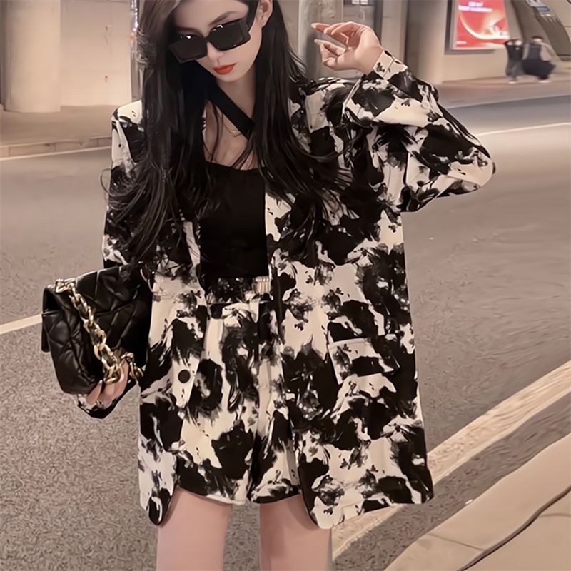 Set Áo Sơ Mi In Họa Tiết + Quần Short Thời Trang Dành Cho Nữ