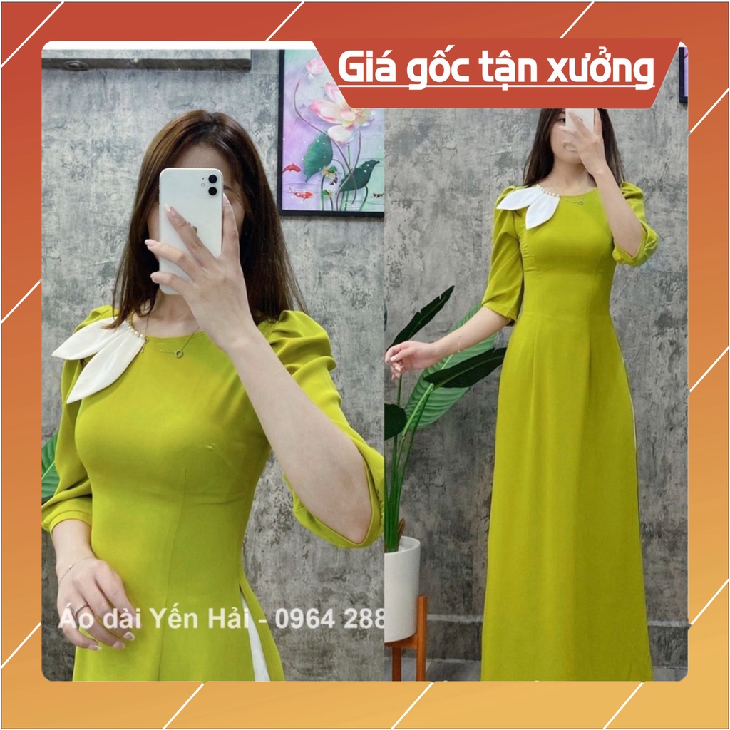 [Ảnh thật} Áo dài thiết kế cách tân màu xanh cốm trẻ trung chất lụa thái tuấn mềm mịn co giãn | HT62