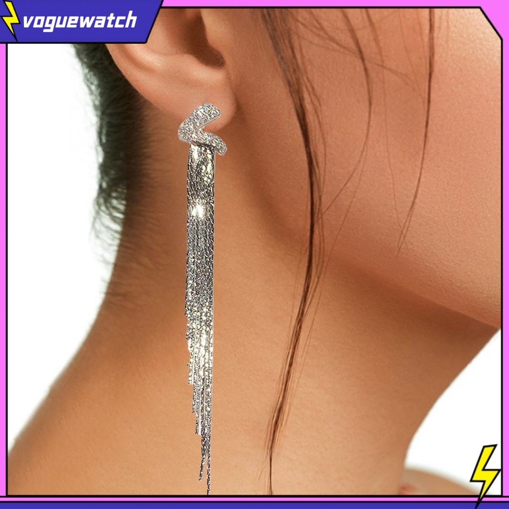 Bông Tai Dáng Dài Phối Tua Rua Lấp Lánh Phong Cách Nhật Hàn Thời Trang Cho Nữ