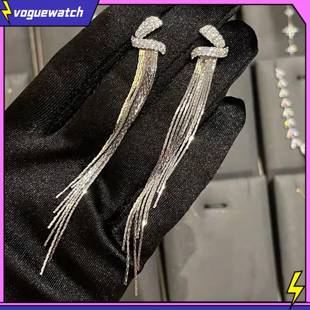 Bông Tai Dáng Dài Phối Tua Rua Lấp Lánh Phong Cách Nhật Hàn Thời Trang Cho Nữ