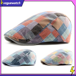 <Vogue> Mũ beret cotton sọc caro thời trang nam nữ