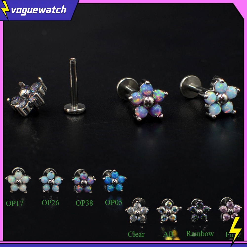 1 Khuyên Tai Thép Titan Đính Đá Opal Nhân Tạo Thời Trang Cho Nữ