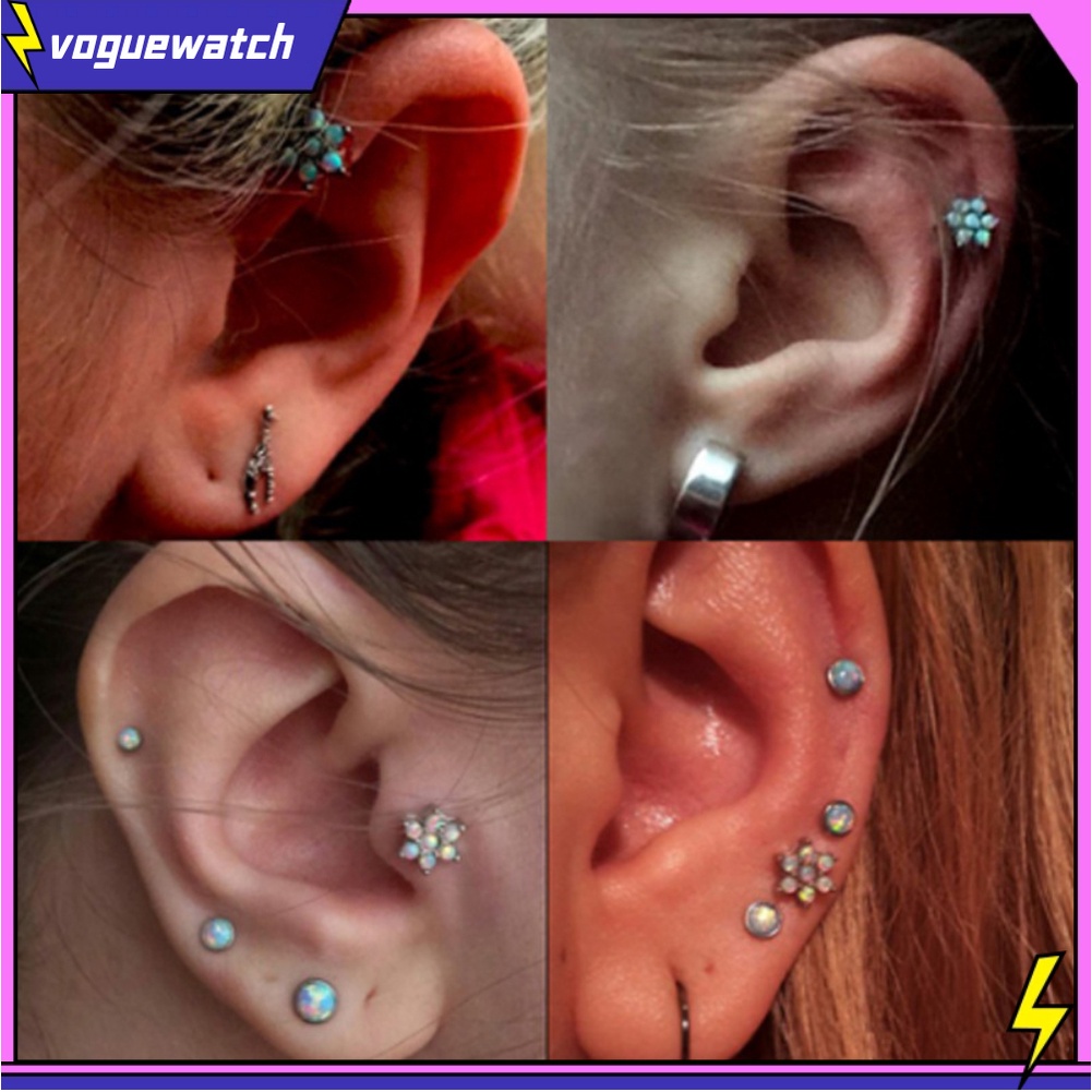 1 Khuyên Tai Thép Titan Đính Đá Opal Nhân Tạo Thời Trang Cho Nữ