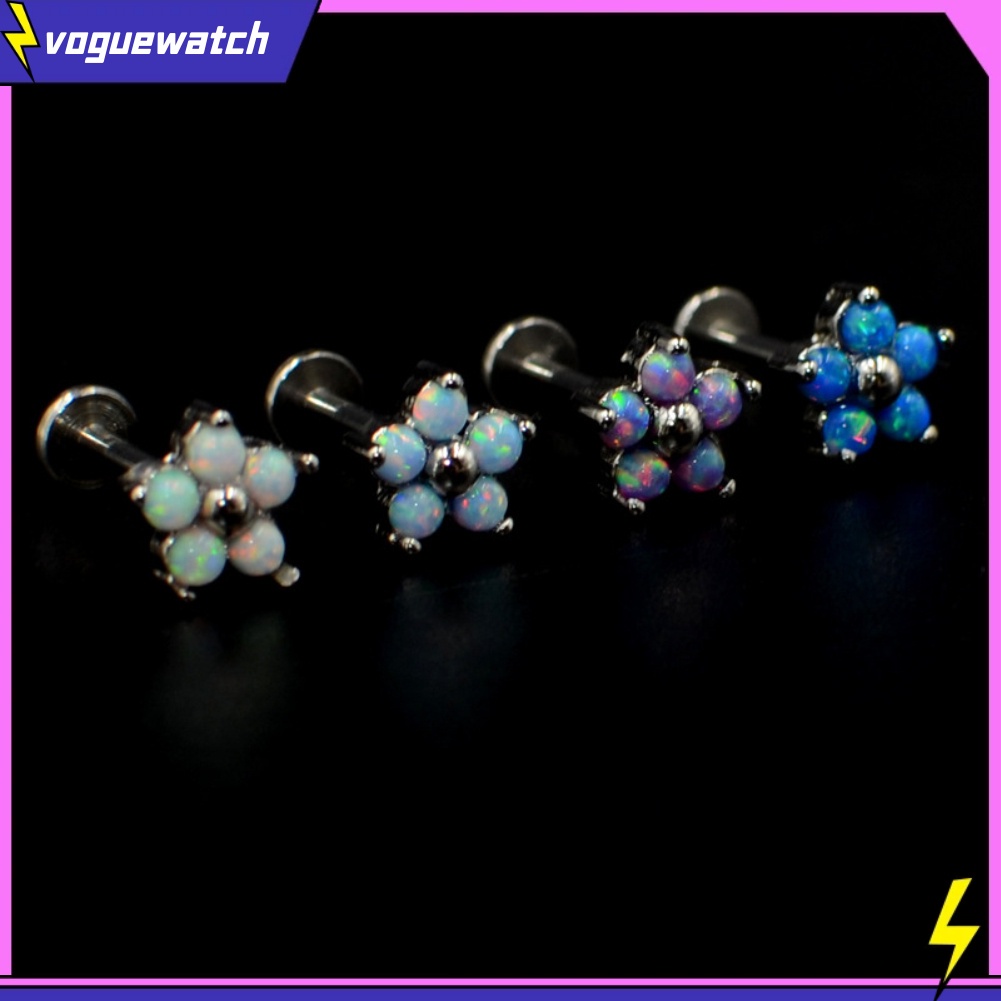 1 Khuyên Tai Thép Titan Đính Đá Opal Nhân Tạo Thời Trang Cho Nữ