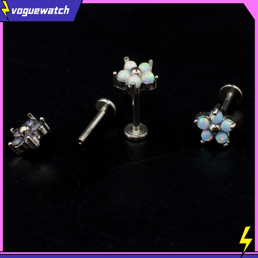 1 Khuyên Tai Thép Titan Đính Đá Opal Nhân Tạo Thời Trang Cho Nữ