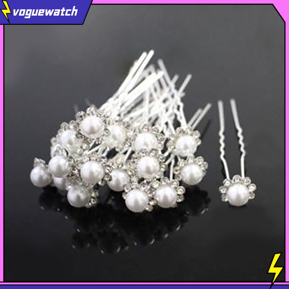 Set 20 trâm cài tóc hình hoa nhỏ đính đá ngọc trai lấp lánh cho trang điểm làm tóc cô dâu