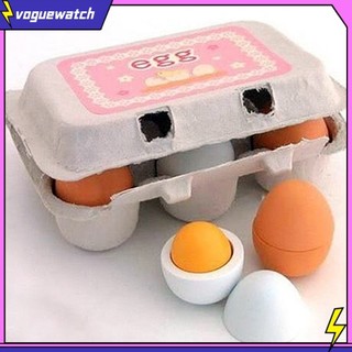 <Vogue> Bộ đồ chơi 6 quả trứng gà giả nấu ăn bằng gỗ 4.5x3.5cm vui nhộn an toàn cho trẻ mẫu giáo