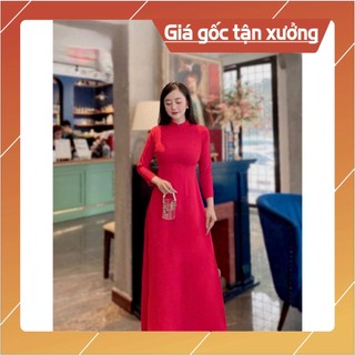 [Ảnh thật} Áo dài trơn truyền thống màu đỏ cổ 2p