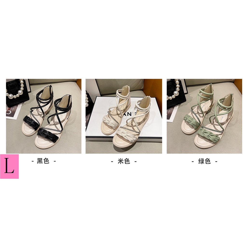 Giày Sandal Mùa Hè 2023 Cột Dây Sau Lưng Phong Cách Hàn Quốc Có Khóa Kéo Cho Nữ