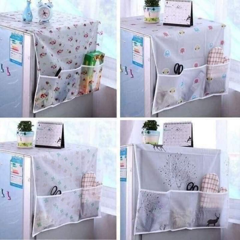 Tấm phủ tủ lạnh ngăn bụi bẩn có túi để đồ hai bên