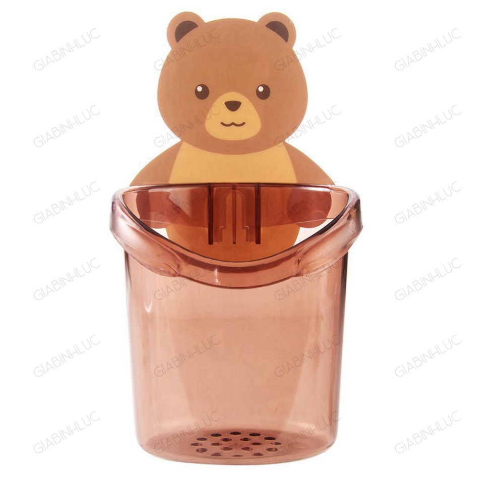 Cốc Gấu Dán Tường Để Bàn Chải Đánh Răng Hình Gấu Có Lỗ Thoát Nước Tiện Lợi