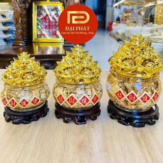 Bát tụ bảo nước vàng lá thỏi vàng đại phát, hũ nước vàng thần tài, túi vàng lá thần tài hút tài lộc