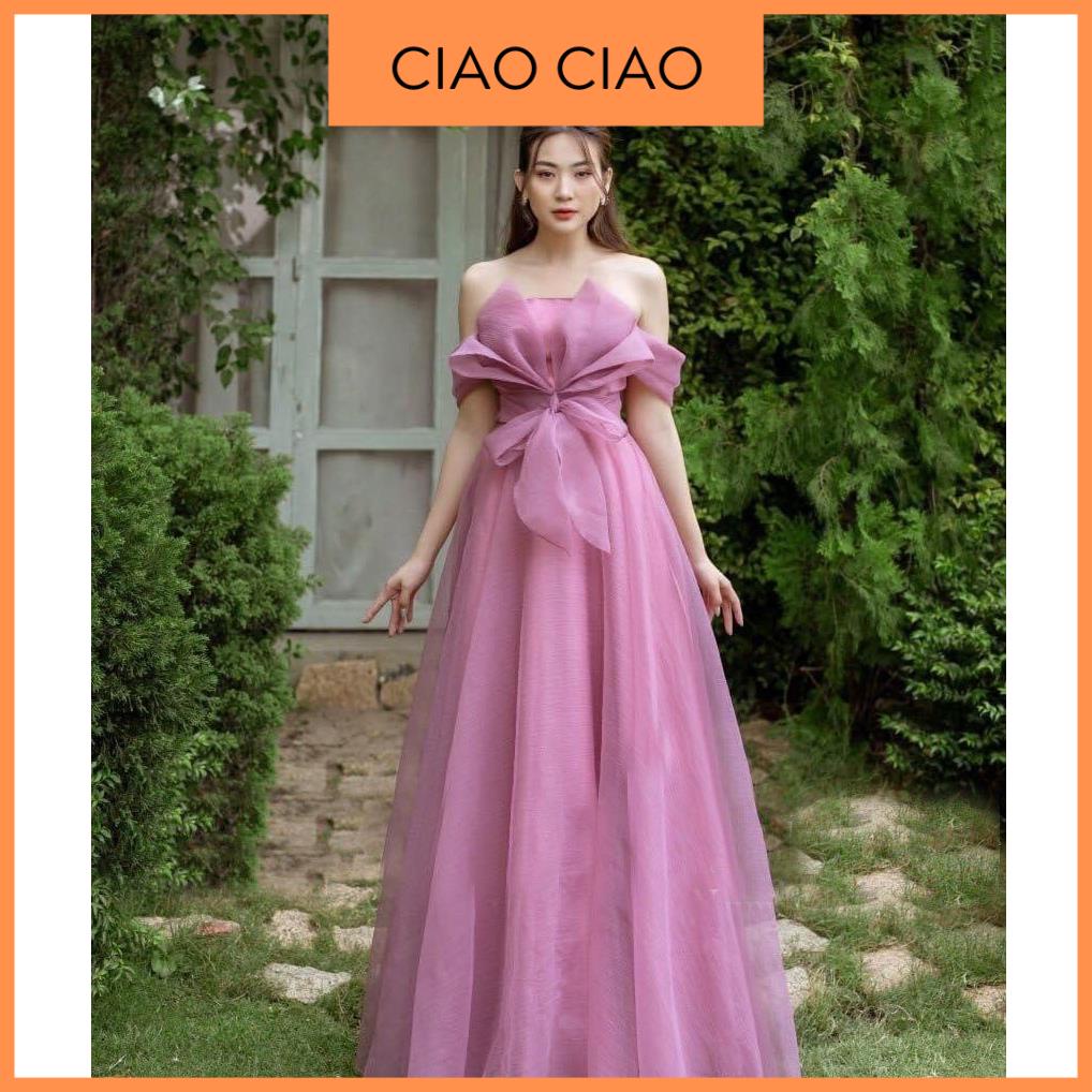 Đầm Dạ Hội Dài Sang Chảnh Bệt Vai Thắt Nơ Kiểu CIAO CIAO - VD005