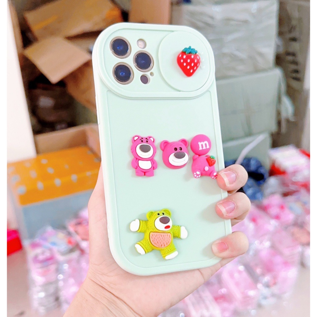 [Hồng - Vàng - Xanh Dương] Ốp nắp trượt gấu dâu Lotso x/xs/xsm11/12/13/14/pro/max/plus/promax