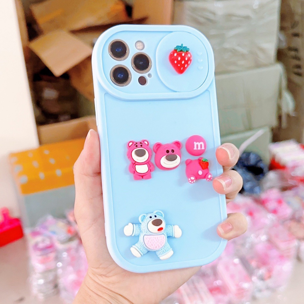 [Hồng - Vàng - Xanh Dương] Ốp nắp trượt gấu dâu Lotso x/xs/xsm11/12/13/14/pro/max/plus/promax