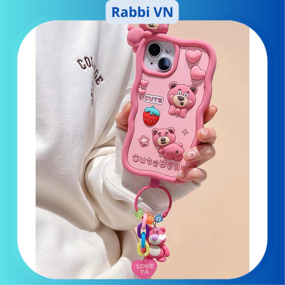 Ốp iphone gấu dâu ngộ nghĩnh leo cam kèm móc xynh 6plus/7plusx/xs/xsm11/12/13/14/pro/max/plus/promax