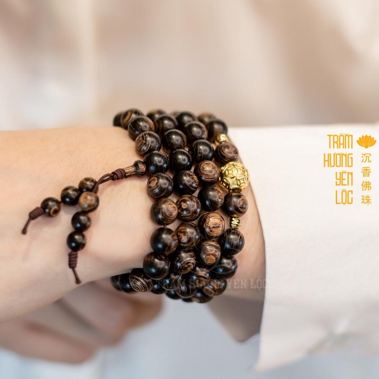 Vòng Tay Trầm Hương 108 Hạt Sánh Chìm Mix Kim Tiền TRẦM HƯƠNG YÊN LỘC đủ kích thước, nam nữ, THYL033