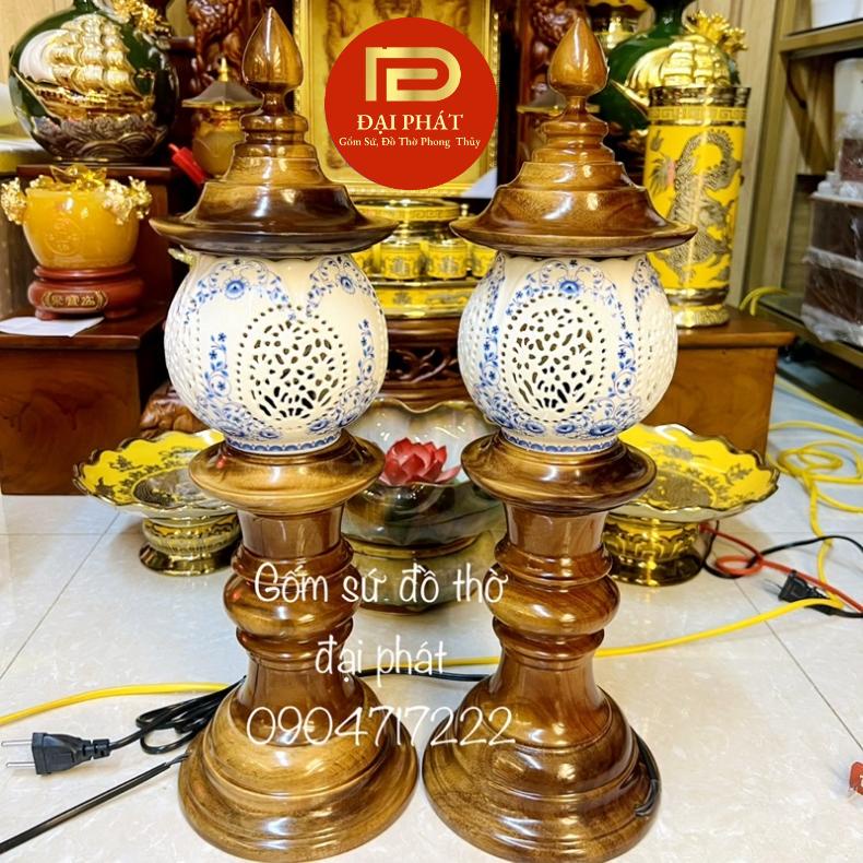 Đèn thờ gỗ gụ bầu tròn cao cấp ĐẠI PHÁT, đèn thờ gỗ đặt ban thờ thần tài, gia tiên cao cấp