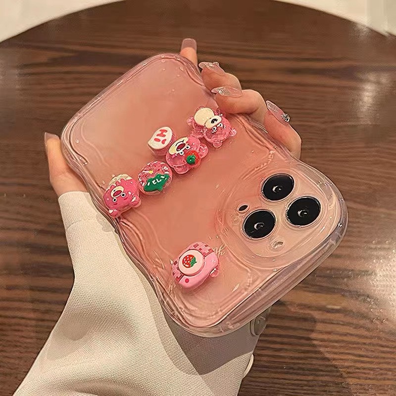 Ốp sóng loang gắn Stick gấu dâu 7plus/8plus/x/xs/xsmax/11/12/13/14/pro/max/plus/promax