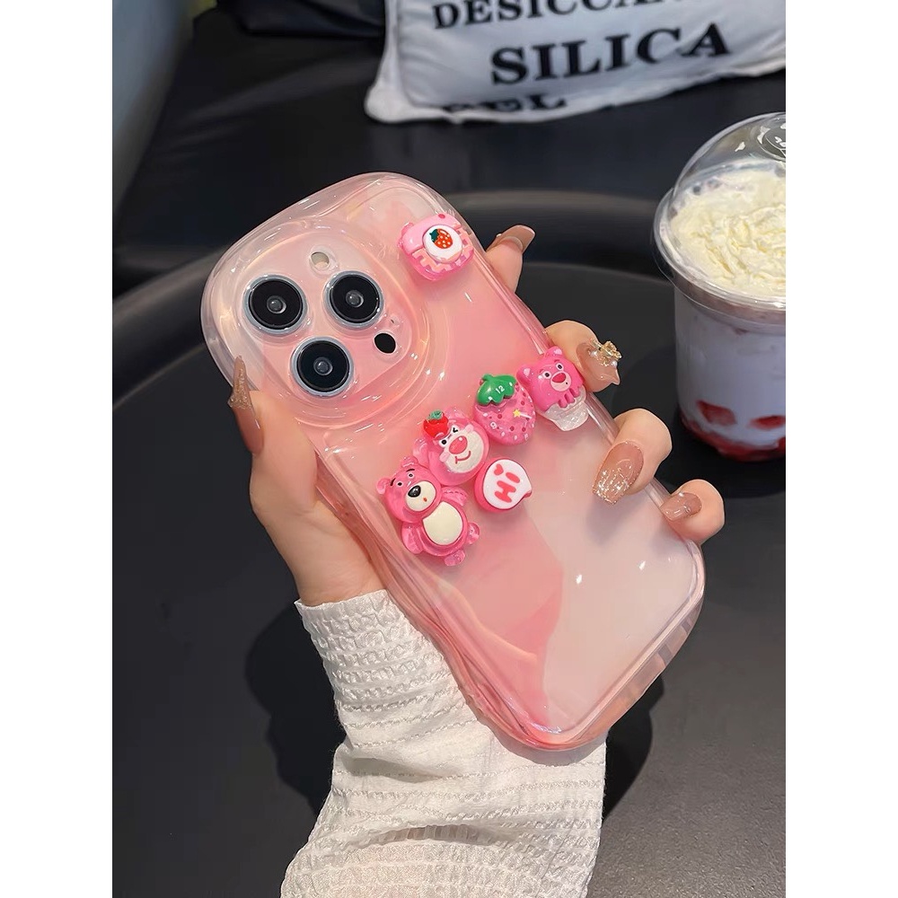 Ốp sóng loang gắn Stick gấu dâu 7plus/8plus/x/xs/xsmax/11/12/13/14/pro/max/plus/promax