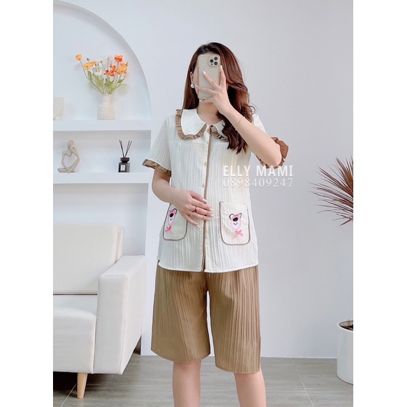 ( 40kg - 85kg ) Đồ Bộ Bầu Và Sau Sinh Cổ Bèo Lửng ,  Gấu Nơ , Đũi Gân , Nhiều Màu Form Dễ Mặc , Siêu Mát Nhẹ Tênh