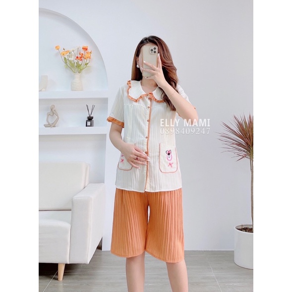 ( 40kg - 85kg ) Đồ Bộ Bầu Và Sau Sinh Cổ Bèo Lửng ,  Gấu Nơ , Đũi Gân , Nhiều Màu Form Dễ Mặc , Siêu Mát Nhẹ Tênh