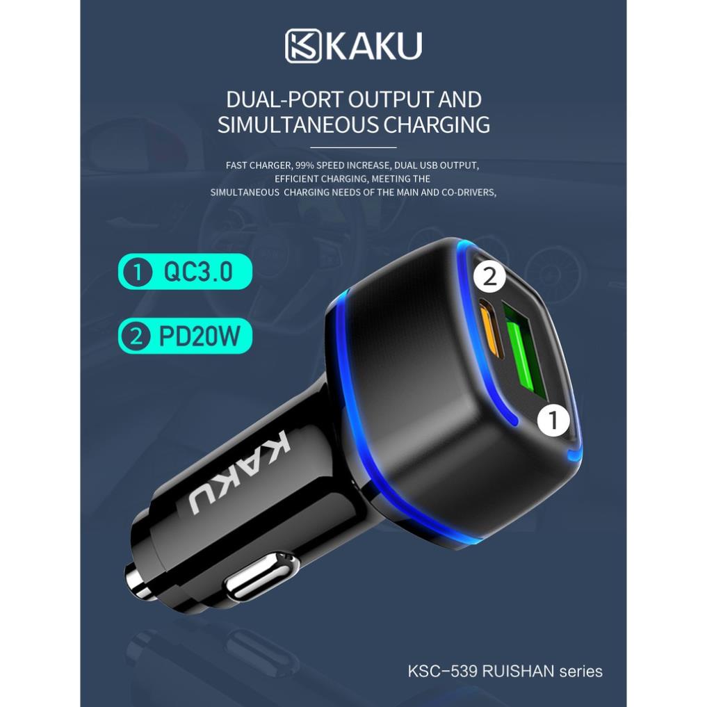 Tẩu sạc nhanh PD dùng trên ô tô hoặc xe SH chính hãng KAKU mã KSC - 539