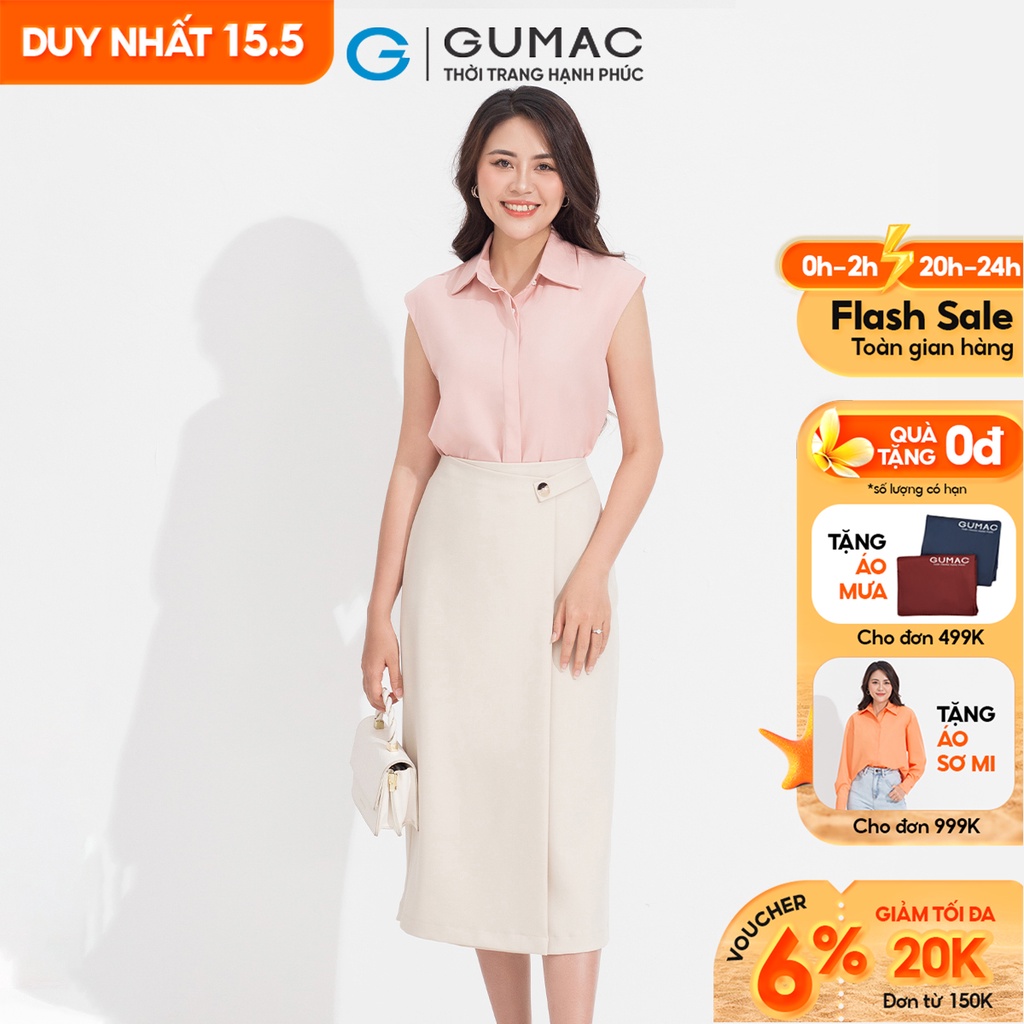 Chân váy midi tà đắp GUMAC VD05088
